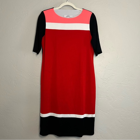 Exclusively Misook Red/Black Colorblock Stretch Pencil Dress Size Large - Picture 2 of 8